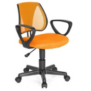 Silla giratoria para niños KIDDY CD en color naranja con respaldo de malla y reposabrazos negros de hjh OFFICE
