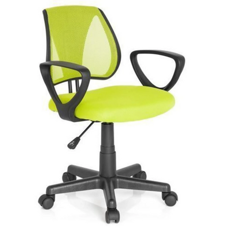 Silla giratoria para niños KIDDY CD en verde con respaldo de malla y reposabrazos negros de hjh OFFICE