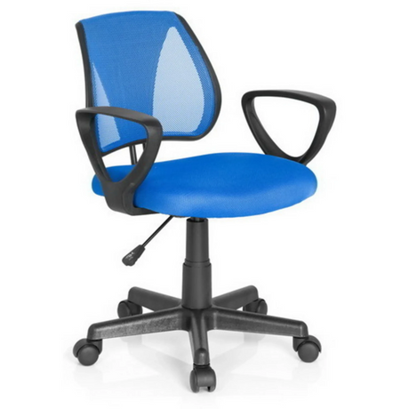 Silla giratoria para niños KIDDY CD azul con respaldo de malla y reposabrazos negros de hjh OFFICE