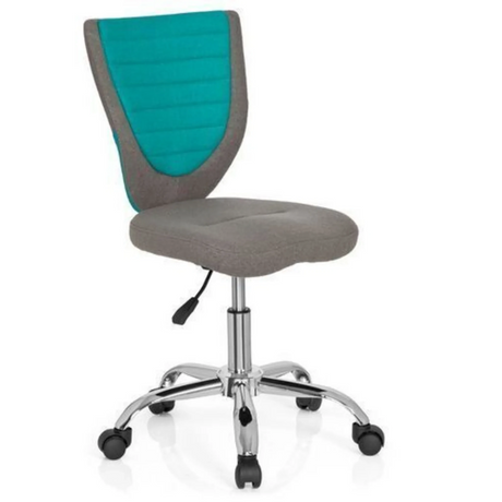 Silla giratoria para niños KIDDY COMFORT gris con acento turquesa en el respaldo y base brillante de hjh OFFICE