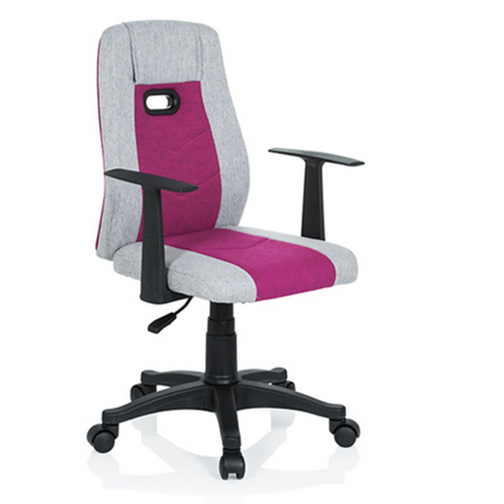 Silla giratoria para niños KIDDY EXTRA en gris y rosa con reposabrazos y ruedas negras de hjh OFFICE
