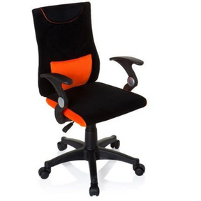 Silla giratoria para niños KIDDY PRO AL en color negro-naranja con reposabrazos y base con ruedas de hjh OFFICE