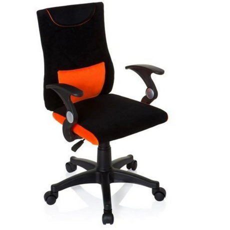 Silla giratoria para niños KIDDY PRO AL en color negro-naranja con reposabrazos y base con ruedas de hjh OFFICE