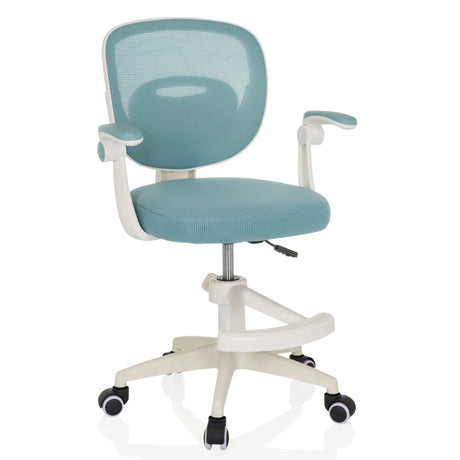Silla giratoria para niños KIDDY SMART en color aqua con respaldo de malla y estructura blanca de hjh OFFICE