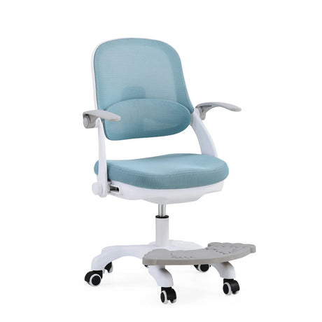Silla giratoria para niños Kiddy Smart Step en azul con estructura blanca y reposapiés integrado de hjh OFFICE