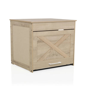 Casa para gatos KITTY PAWBOX 1 en aspecto roble con refuerzo en X en la parte frontal y asa blanca de hjh LIVING