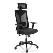 Silla de oficina profesional KODIAK en negro con respaldo de malla, reposacabezas y reposabrazos de hjh OFFICE