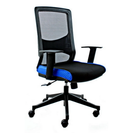 Silla de oficina profesional LAVITA en negro y azul con respaldo de malla y reposabrazos de hjh OFFICE