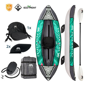 kayak inflable LAXO-285 en color petrol con juego de accesorios compuesto por remo y bolsa de Aqua Marina