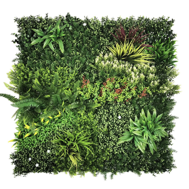 Estera vegetal verde LEAFLUXE 3D con diversos helechos y hojas artificiales de hjh LIVING