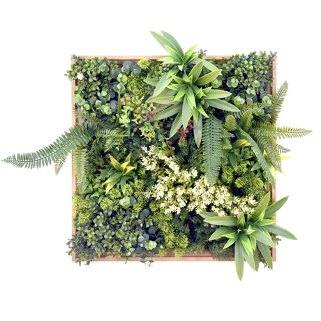 Estera vegetal verde LEAFLUXE WALL 1 con diversas hojas artificiales y helechos de hjh LIVING