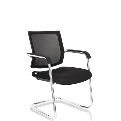 Silla de viga voladiza LEVIA V negra con respaldo de malla y estructura cromada de hjh OFFICE