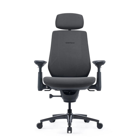 Silla de oficina LiberNovo Maxis Airflow en grafito con reposacabezas, reposabrazos y cinco ruedas de Libernovo