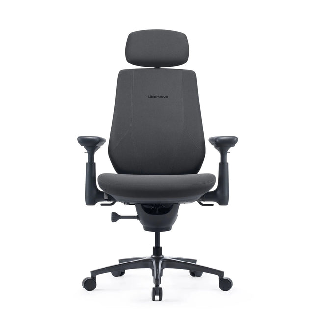 Silla de oficina LiberNovo Maxis Airflow en grafito con reposacabezas, reposabrazos y cinco ruedas de Libernovo