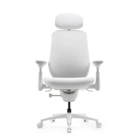 Silla de oficina LiberNovo Maxis Elektric en blanco con reposacabezas, reposabrazos y cinco ruedas de Libernovo