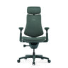 Silla alta gama LiberNovo Omni con tapizado de tela verde, reposacabezas y reposabrazos de Libernovo