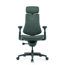 Silla alta gama LiberNovo Omni con tapizado de tela verde, reposacabezas y reposabrazos de Libernovo