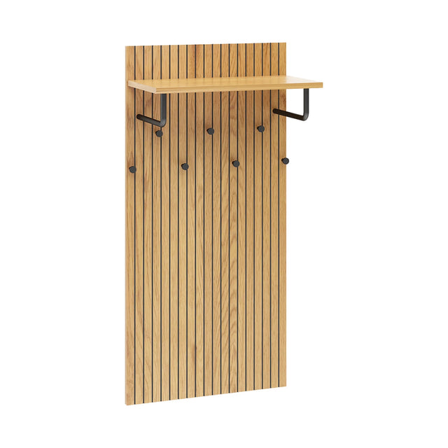 Perchero de pared LINNO SPACE en aspecto roble con estante negro y seis ganchos de hjh LIVING
