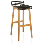 taburete de bar LONSO W con asiento de plástico negro y estructura de madera de roble de hjh OFFICE