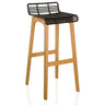 taburete de bar LONSO W con asiento de plástico negro y estructura de madera de roble de hjh OFFICE