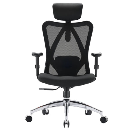 Silla de oficina profesional M18-M148 en negro con respaldo de malla y base cromada de Sihoo