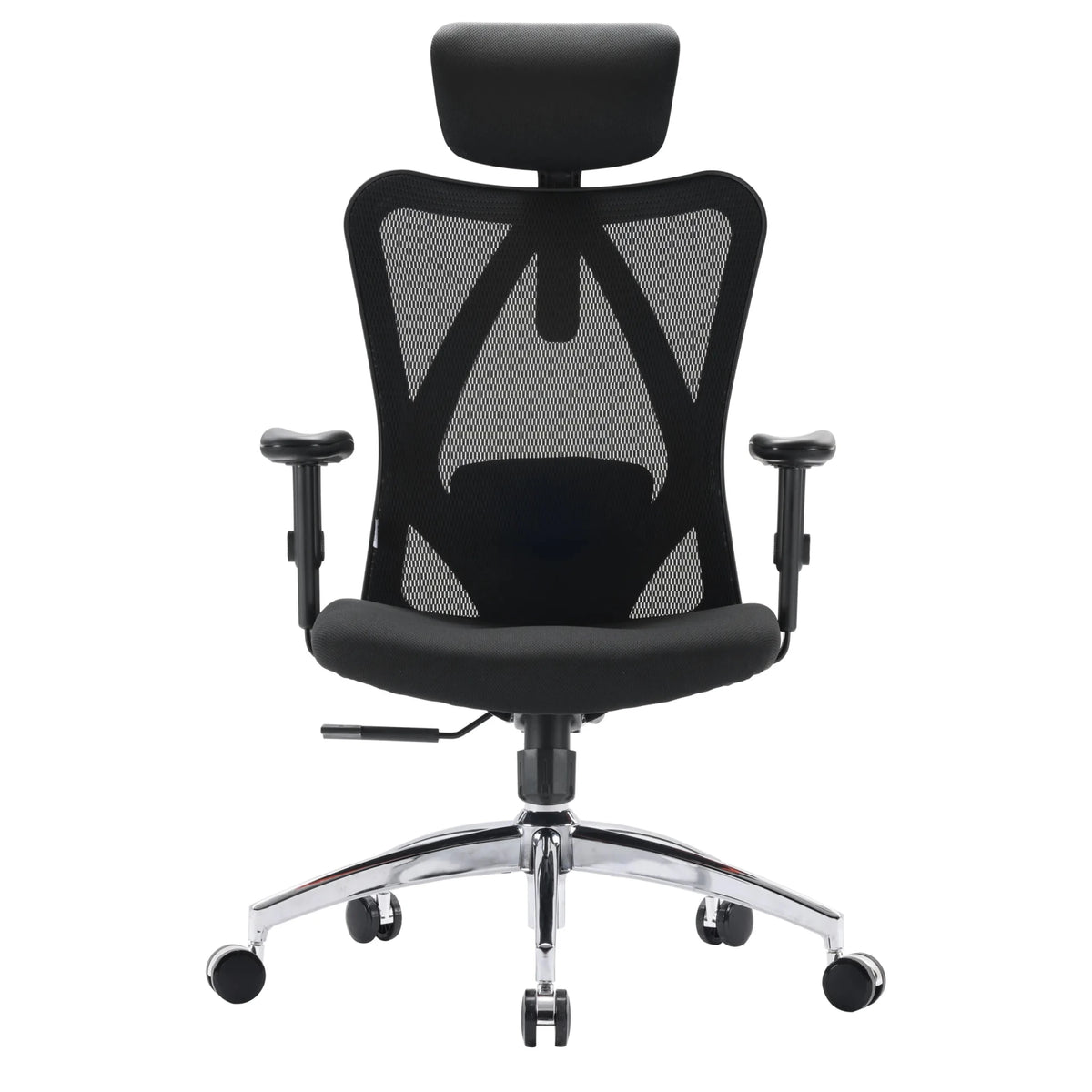 Silla de oficina profesional M18-M148 en negro con respaldo de malla y base cromada de Sihoo