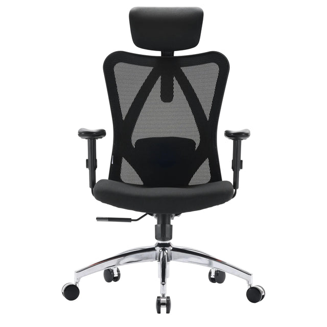 Silla de oficina profesional M18-M148 en negro con respaldo de malla y base cromada de Sihoo