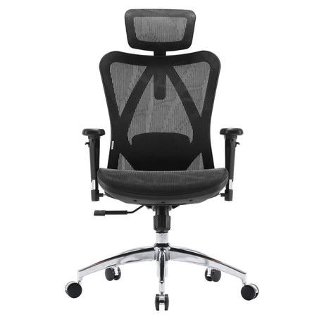 Silla de oficina profesional M57-M015 con malla negra, reposacabezas y base cromada de Sihoo