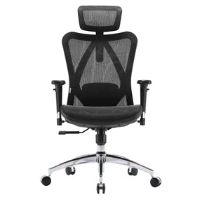 Silla de oficina profesional M57-M015 con malla negra, reposacabezas y base cromada de Sihoo