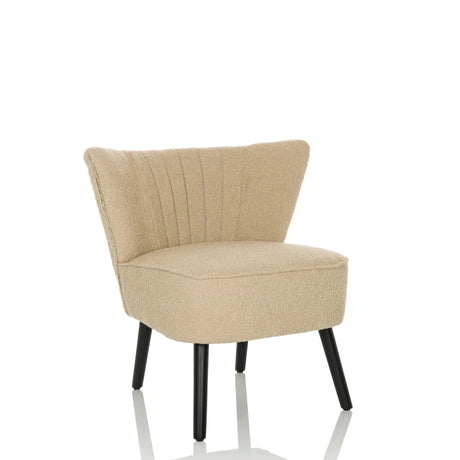 Sillón de diseño MANISO beige con tapizado de tela estructurada y patas negras de hjh LIVING