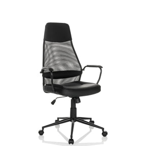 Sillón de oficina Home Office MARCOZ negro con respaldo de malla y reposabrazos de MyBuero