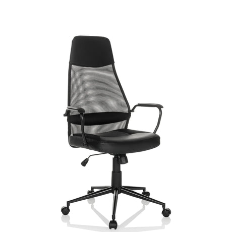 Sillón de oficina Home Office MARCOZ negro con respaldo de malla y reposabrazos de MyBuero