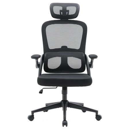 Silla de oficina profesional MC102C-M101 en negro con respaldo de malla y reposacabezas de Sihoo