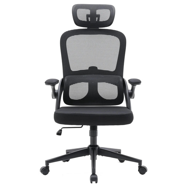 Silla de oficina profesional MC102C-M101 en negro con respaldo de malla y reposacabezas de Sihoo