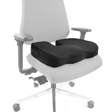 Cojín del asiento MEDISIT II negro con recorte ergonómico en una silla de oficina de hjh OFFICE