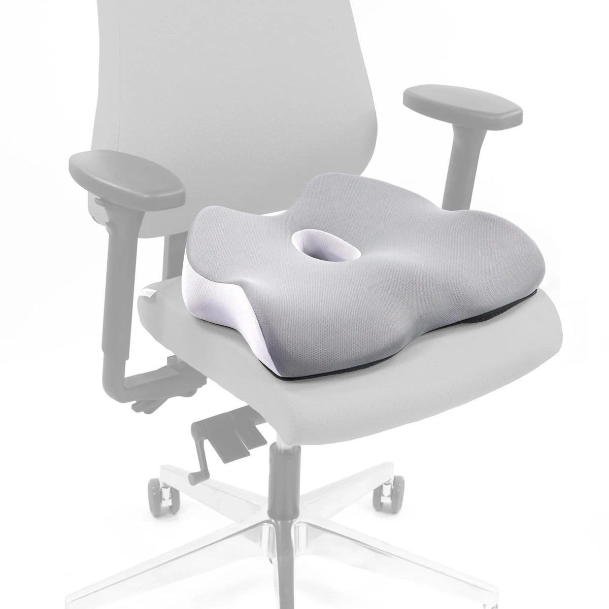 Cojín del asiento MEDISIT IV gris con una abertura central en una silla de oficina de hjh OFFICE