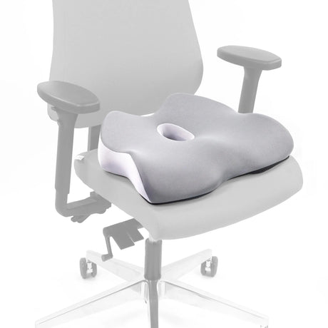 Cojín del asiento MEDISIT IV gris con una abertura central en una silla de oficina de hjh OFFICE