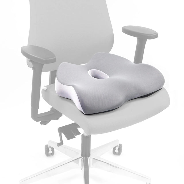 Cojín del asiento MEDISIT IV gris con una abertura central en una silla de oficina de hjh OFFICE