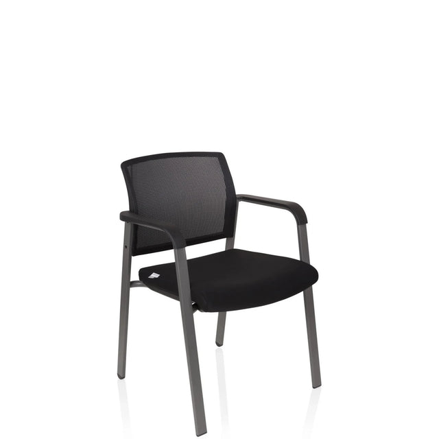 Silla de cuatro patas MEET negra con respaldo de malla y reposabrazos de hjh OFFICE