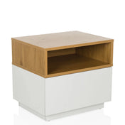 Mesa auxiliar MELMO en blanco y roble con un estante abierto de hjh LIVING