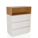 Cómoda MELMO K en blanco y roble con tres cajones y un espacio abierto de hjh LIVING