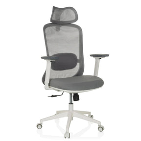 Silla de oficina profesional MIKEO G en gris con respaldo de malla y base blanca de hjh OFFICE