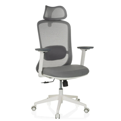 Silla de oficina profesional MIKEO G en gris con respaldo de malla y base blanca de hjh OFFICE
