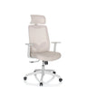 Silla Home Office MIKEO W tapizada en tela beige con reposacabezas y reposabrazos blancos de hjh OFFICE