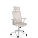Silla Home Office MIKEO W tapizada en tela beige con reposacabezas y reposabrazos blancos de hjh OFFICE