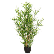 Planta artificial MINI BAMBUS con hojas de bambú verdes en una maceta negra de hjh OFFICE