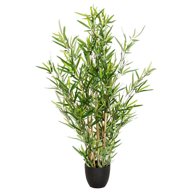 Planta artificial MINI BAMBUS con hojas de bambú verdes en una maceta negra de hjh OFFICE