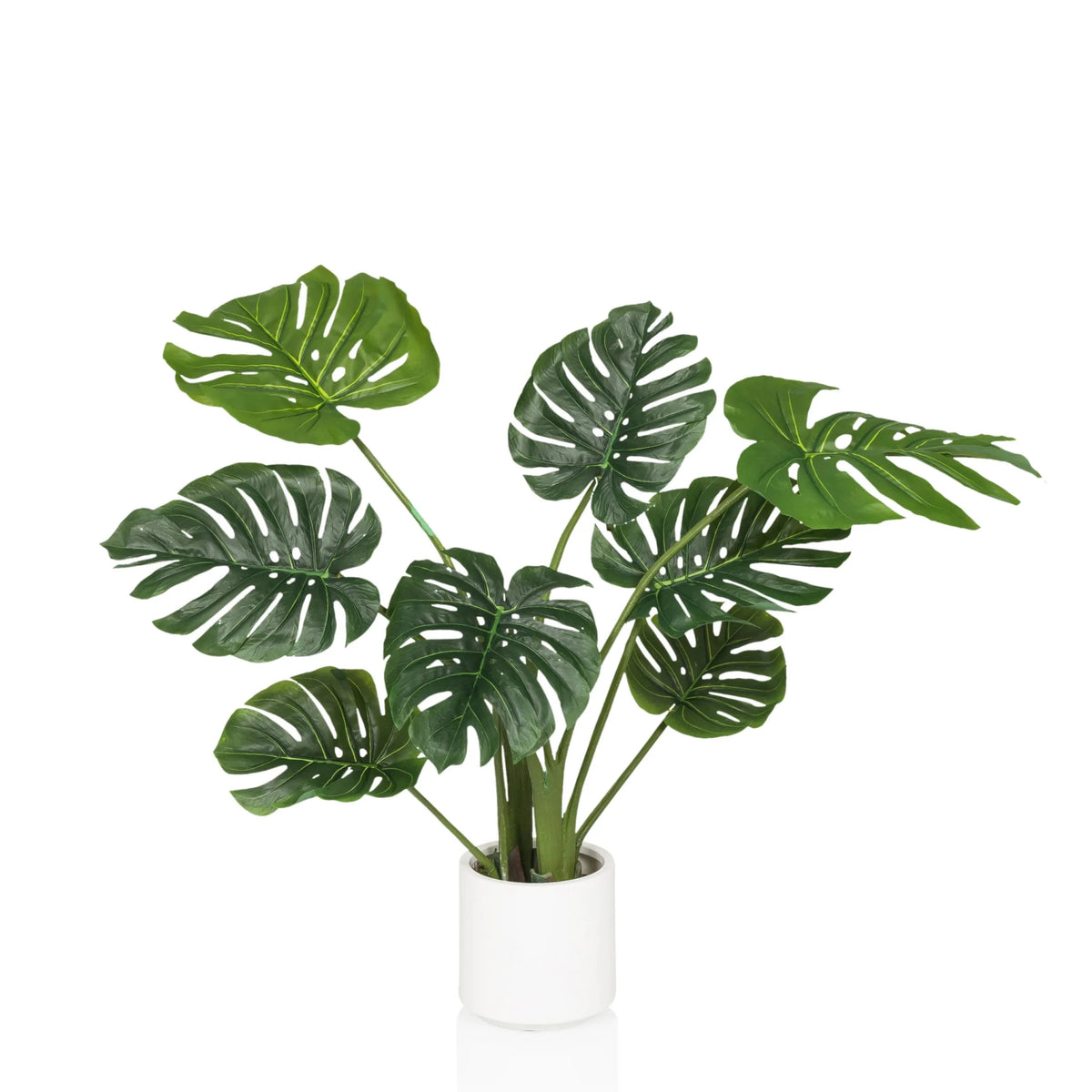 Planta artificial verde MONSTERA I con hojas grandes en una maceta blanca sencilla de hjh OFFICE