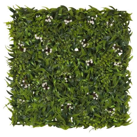 Estera vegetal verde MORE GREEN I con densas hojas de helecho y pequeñas flores blancas de hjh OFFICE