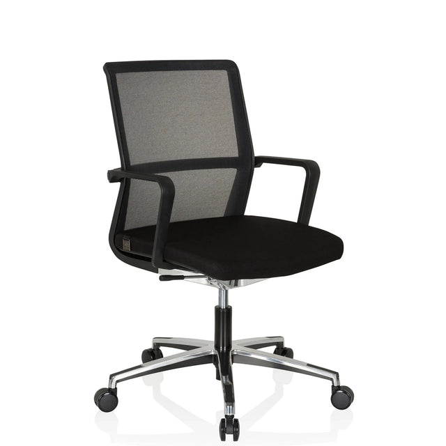 Silla de oficina profesional MOVE-TEC NET 3D negra con respaldo de malla y base de estrella brillante de hjh OFFICE